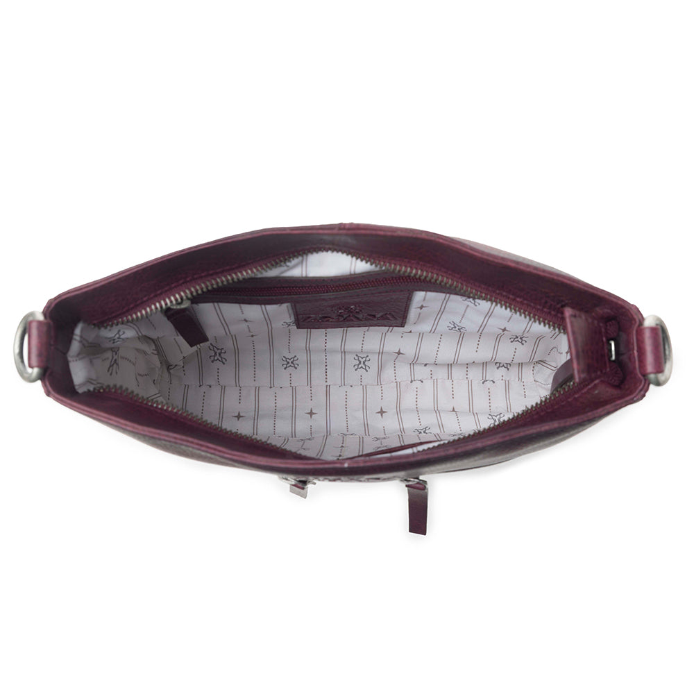 Myra Zidana El Paso Twin Veg Tanned Leather Crossbody Bag in Maroon Mesa Myra USA