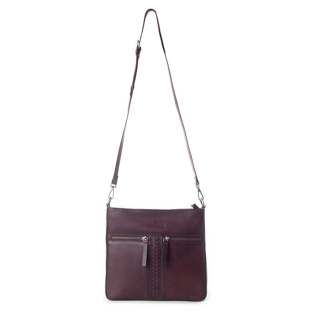 Myra Zidana El Paso Twin Veg Tanned Leather Crossbody Bag in Maroon Mesa Myra USA