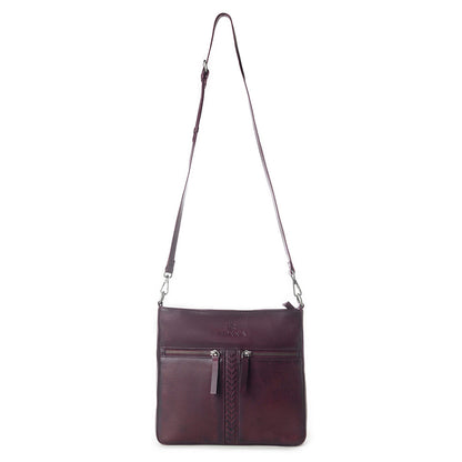 Myra Zidana El Paso Twin Veg Tanned Leather Crossbody Bag in Maroon Mesa Myra USA