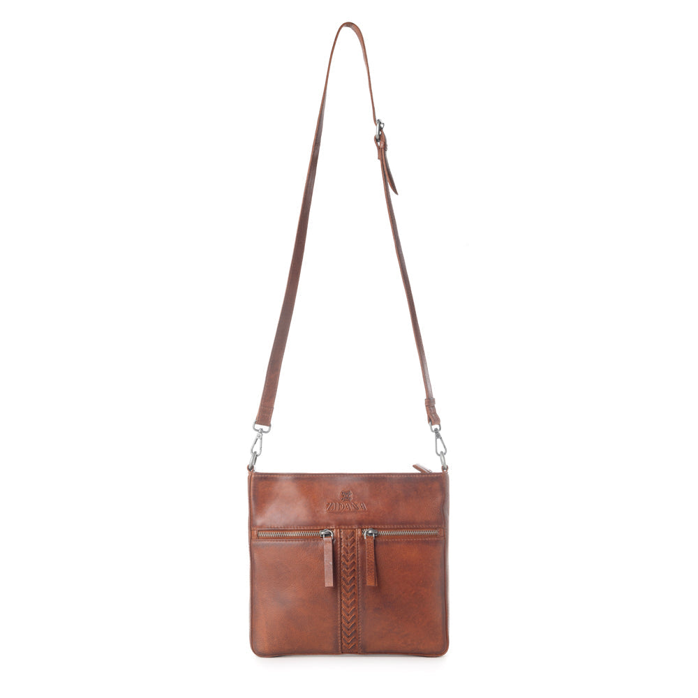 Myra Zidana El Paso Twin Veg Tanned Leather Crossbody Bag in Wildwood Red Myra USA