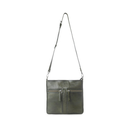 Myra Zidana El Paso Twin Veg Tanned Leather Crossbody Bag in Olive Grove Myra USA