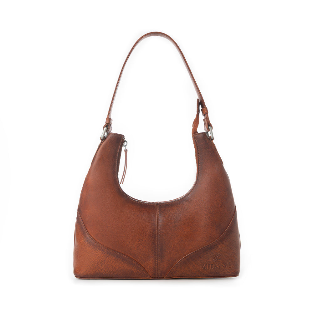 Myra Zidana Winchester Loop Veg Tanned Leather Shoulder Bag in Maple Glaze Myra USA