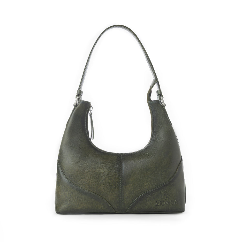 Myra Zidana Winchester Loop Veg Tanned Leather Shoulder Bag in Midnight Olive Myra USA