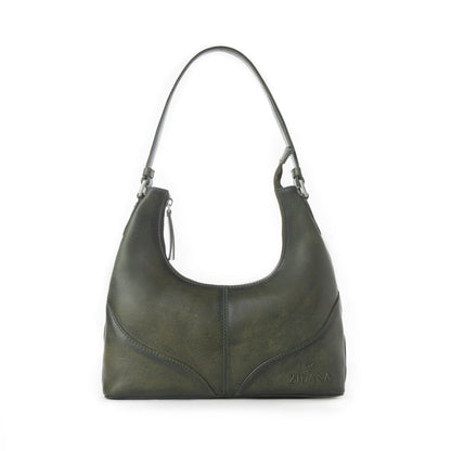 Myra Zidana Winchester Loop Veg Tanned Leather Shoulder Bag in Midnight Olive Myra USA