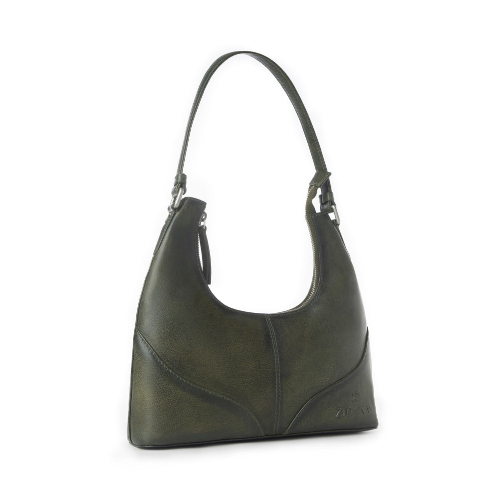 Myra Zidana Winchester Loop Veg Tanned Leather Shoulder Bag in Midnight Olive Myra USA