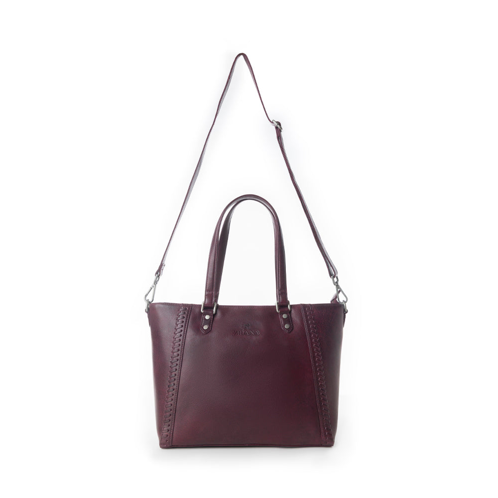 Myra Zidana Arista Bloom Veg Tanned Leather Handbag in Noire Berry Myra USA