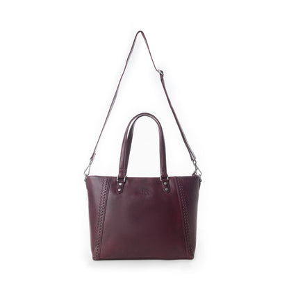 Myra Zidana Arista Bloom Veg Tanned Leather Handbag in Noire Berry Myra USA
