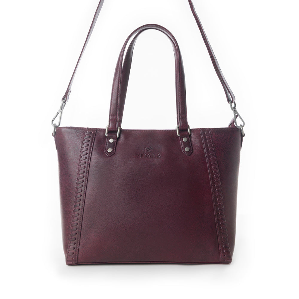 Myra Zidana Arista Bloom Veg Tanned Leather Handbag in Noire Berry Myra USA