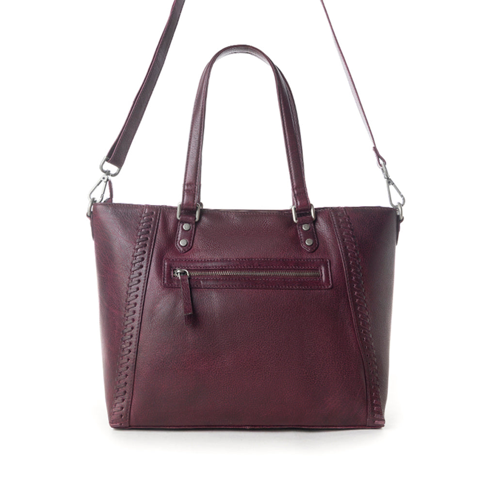 Myra Zidana Arista Bloom Veg Tanned Leather Handbag in Noire Berry Myra USA