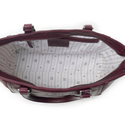 Myra Zidana Arista Bloom Veg Tanned Leather Handbag in Noire Berry Myra USA