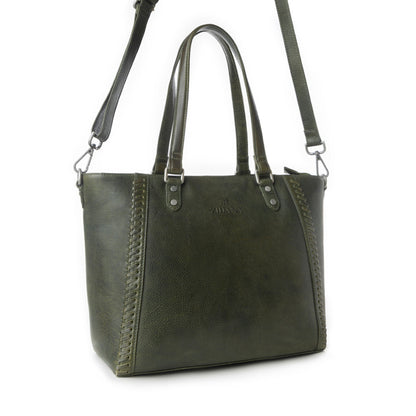 Myra Zidana Arista Bloom Veg Tanned Leather Handbag in Smoky Green Myra USA