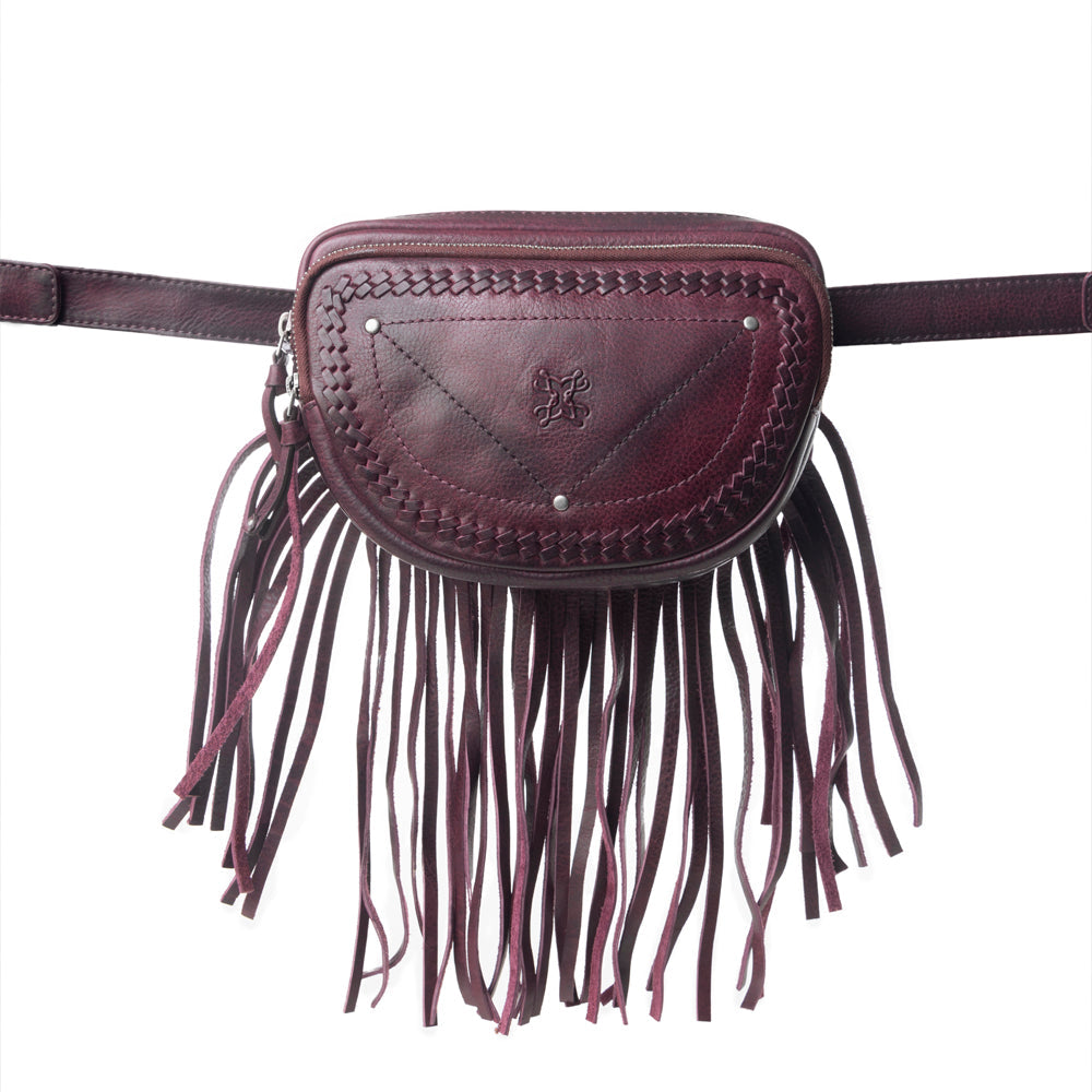 Myra Zidana Stormy Trails Fringed Veg Tanned Leather Bag in Raven Dusk Myra USA