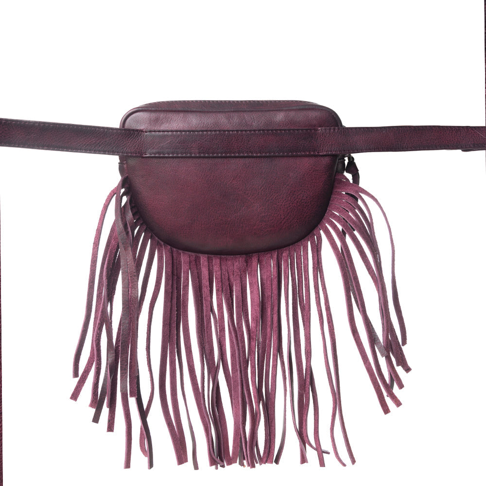 Myra Zidana Stormy Trails Fringed Veg Tanned Leather Bag in Raven Dusk Myra USA