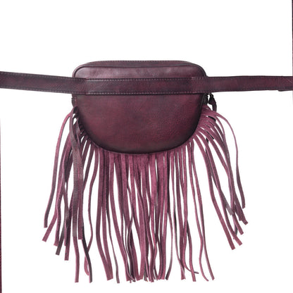 Myra Zidana Stormy Trails Fringed Veg Tanned Leather Bag in Raven Dusk Myra USA