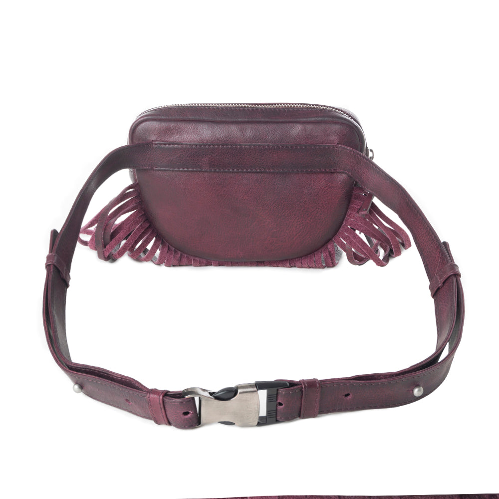 Myra Zidana Stormy Trails Fringed Veg Tanned Leather Bag in Raven Dusk Myra USA