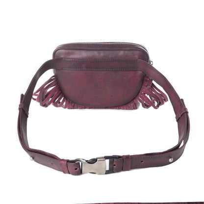 Myra Zidana Stormy Trails Fringed Veg Tanned Leather Bag in Raven Dusk Myra USA