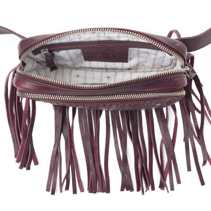 Myra Zidana Stormy Trails Fringed Veg Tanned Leather Bag in Raven Dusk Myra USA