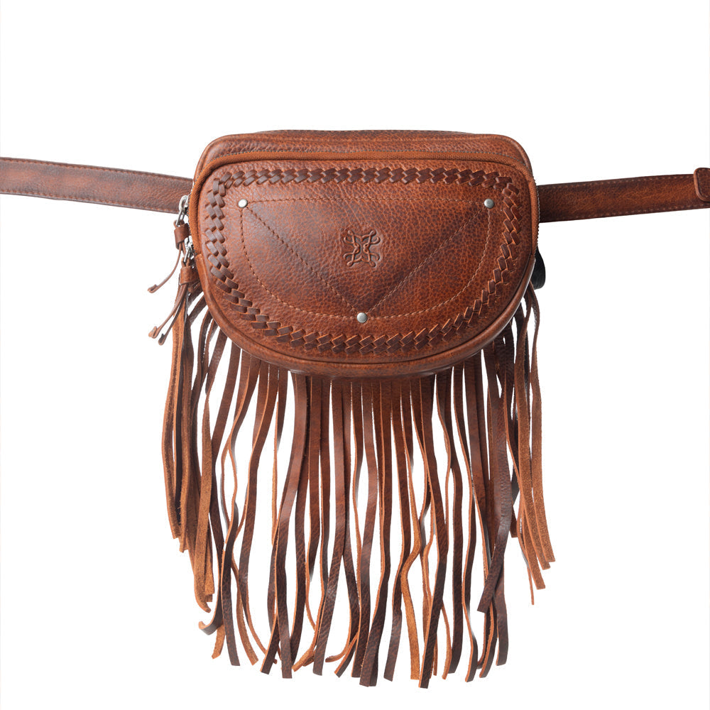 Myra Zidana Stormy Trails Fringed Veg Tanned Leather Bag in Vintage Ember Myra USA