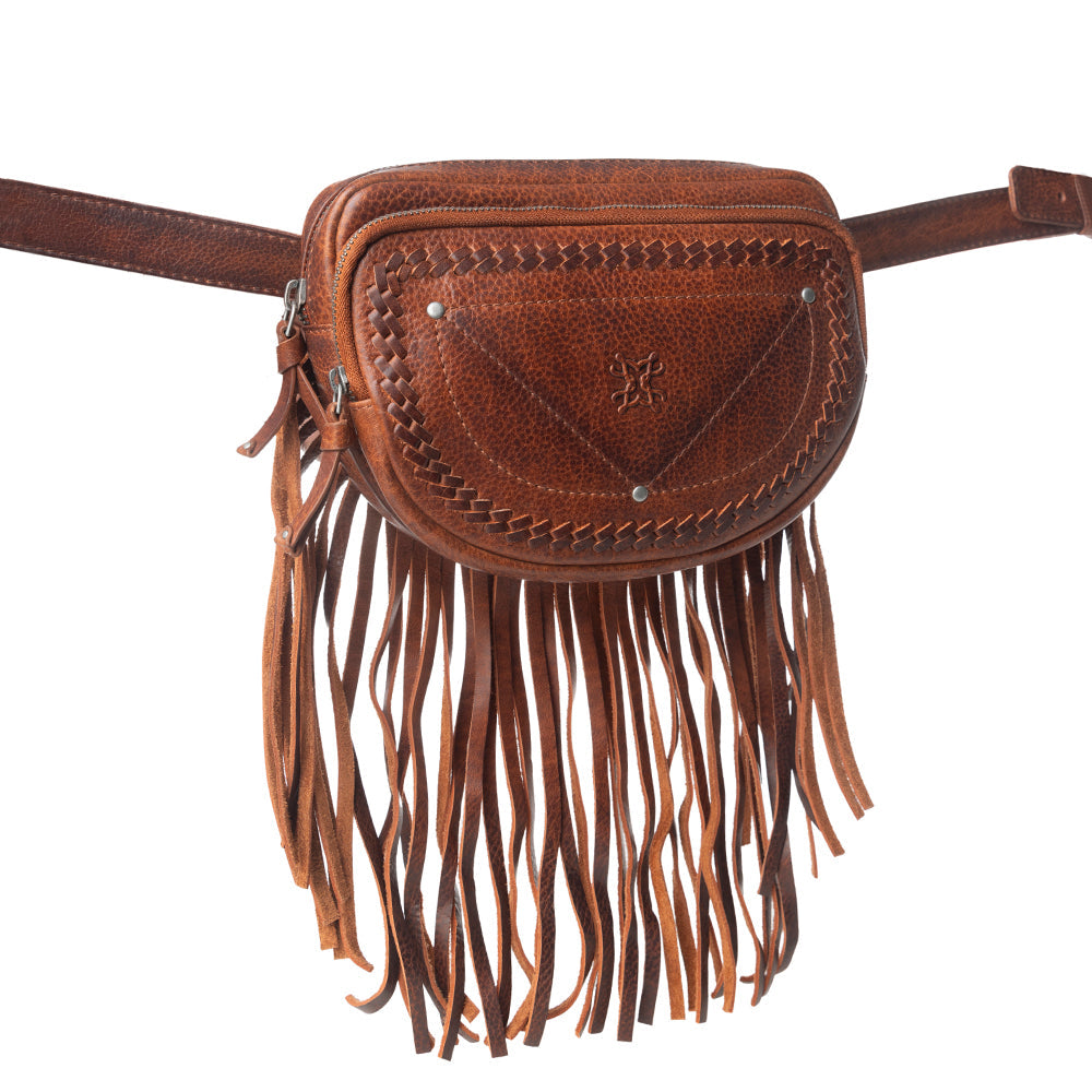 Myra Zidana Stormy Trails Fringed Veg Tanned Leather Bag in Vintage Ember Myra USA