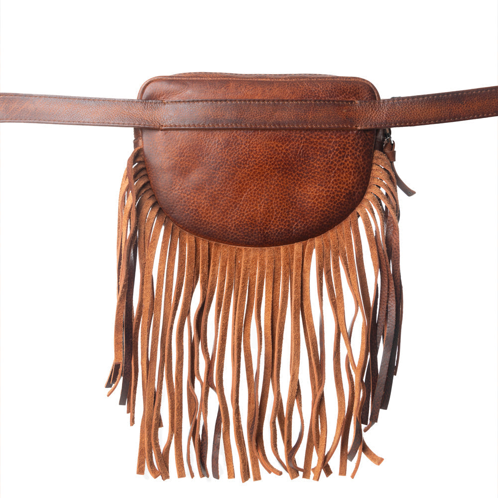 Myra Zidana Stormy Trails Fringed Veg Tanned Leather Bag in Vintage Ember Myra USA