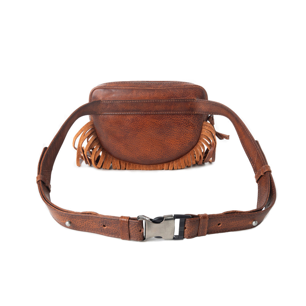 Myra Zidana Stormy Trails Fringed Veg Tanned Leather Bag in Vintage Ember Myra USA