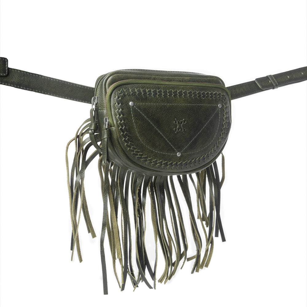 Myra Zidana Stormy Trails Fringed Veg Tanned Leather Bag in Dusty Pine Myra USA