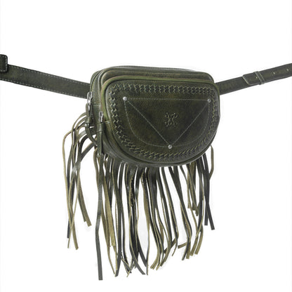 Myra Zidana Stormy Trails Fringed Veg Tanned Leather Bag in Dusty Pine Myra USA