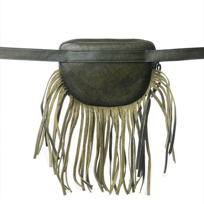 Myra Zidana Stormy Trails Fringed Veg Tanned Leather Bag in Dusty Pine Myra USA