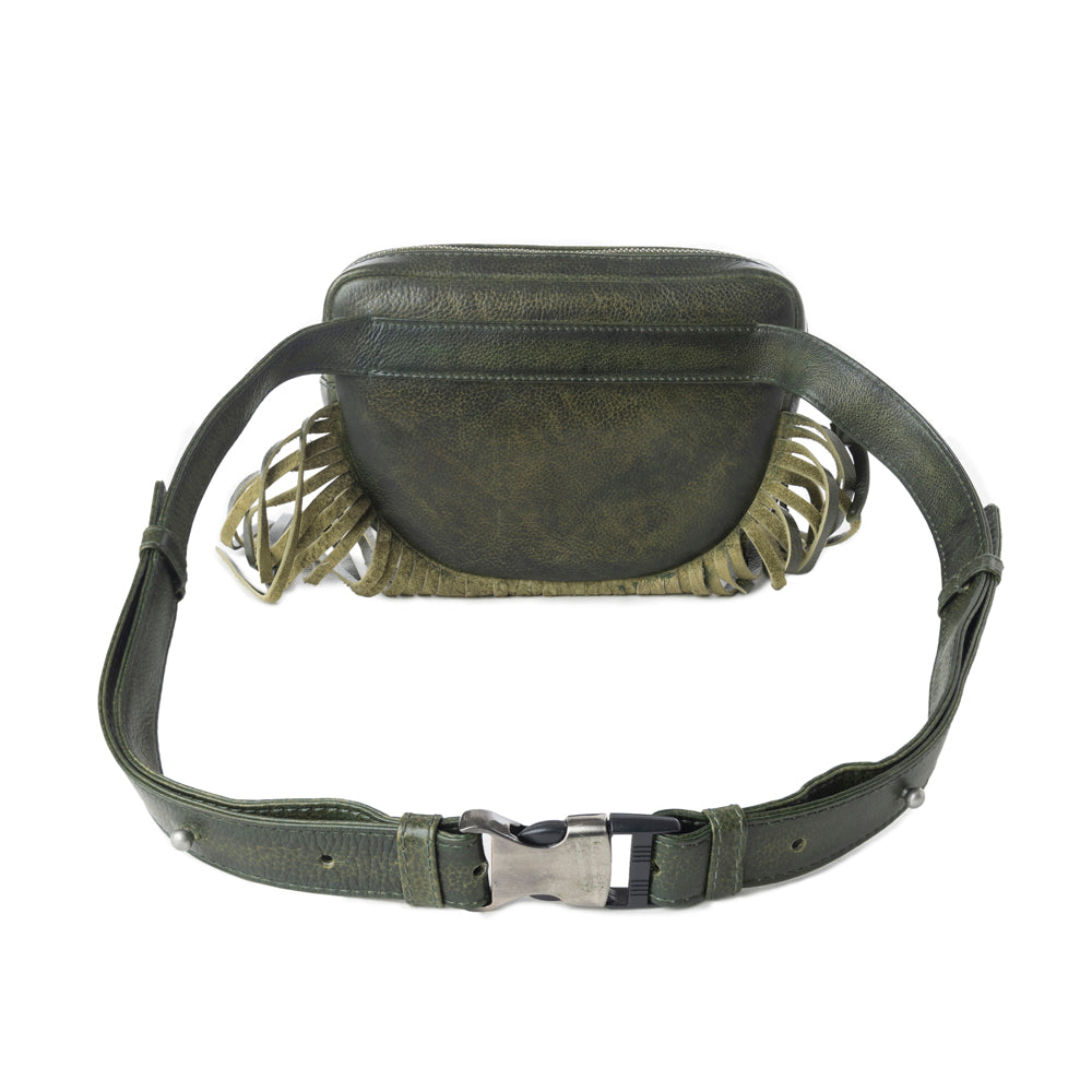 Myra Zidana Stormy Trails Fringed Veg Tanned Leather Bag in Dusty Pine Myra USA