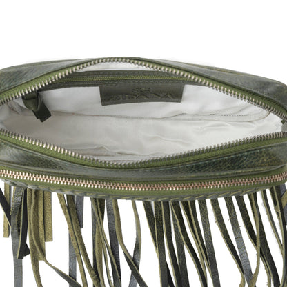 Myra Zidana Stormy Trails Fringed Veg Tanned Leather Bag in Dusty Pine Myra USA