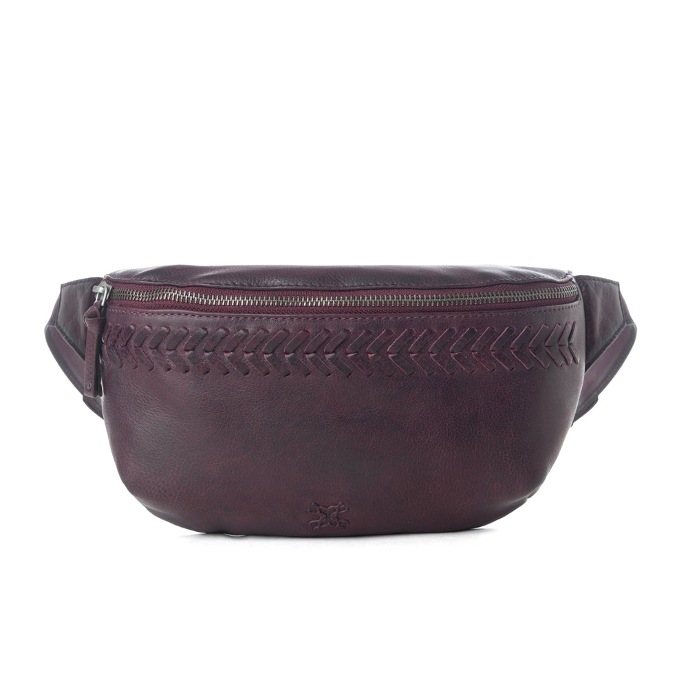 Myra Zidana Amarillo Handstitched Veg Tanned Leather Fanny Pack in Wildrose Plum Myra USA