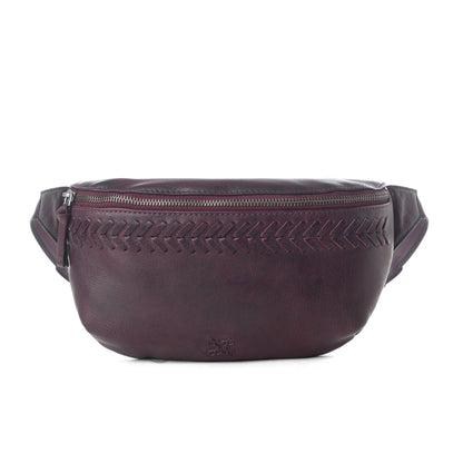 Myra Zidana Amarillo Handstitched Veg Tanned Leather Fanny Pack in Wildrose Plum Myra USA