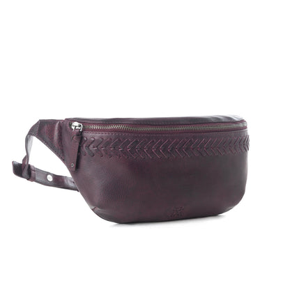 Myra Zidana Amarillo Handstitched Veg Tanned Leather Fanny Pack in Wildrose Plum Myra USA