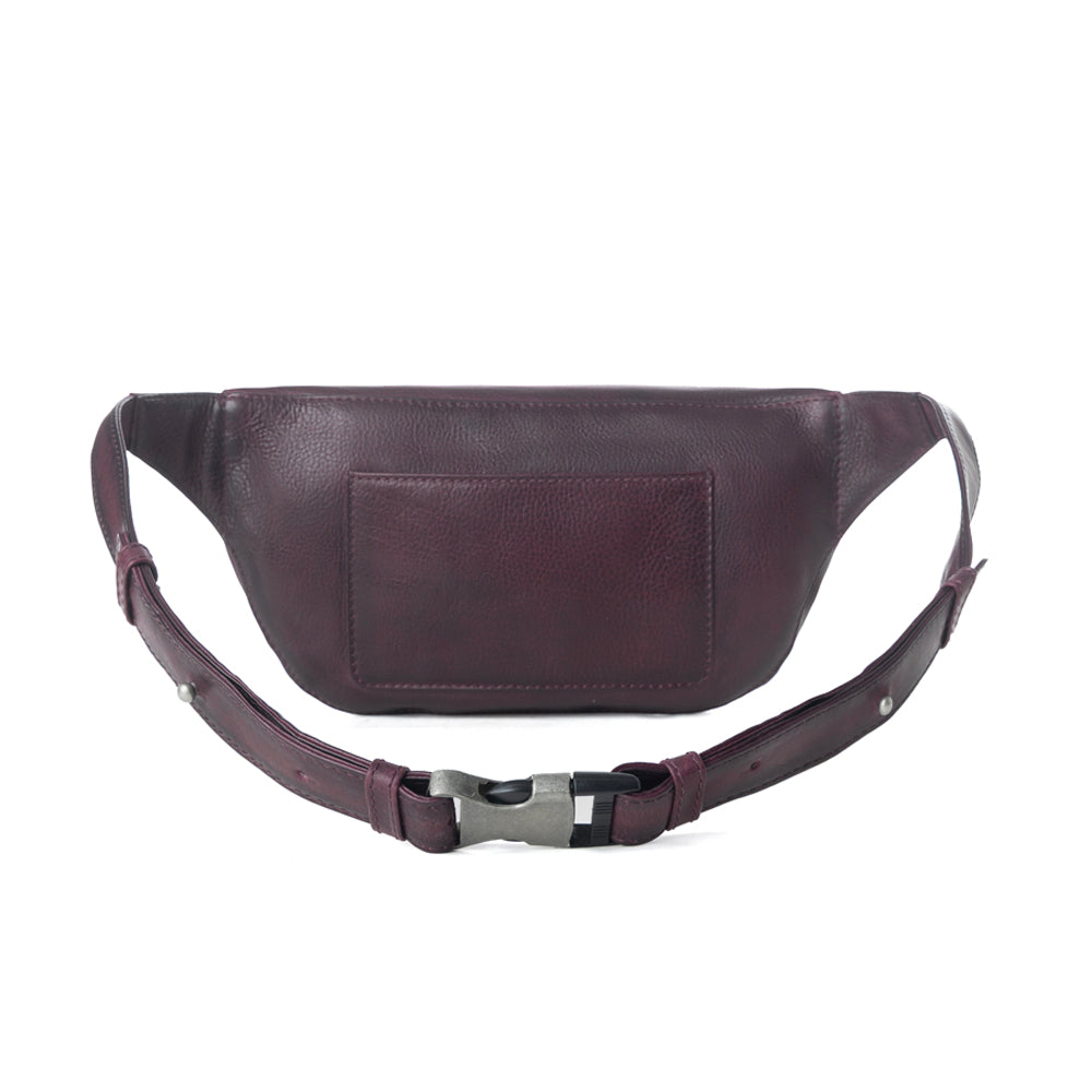 Myra Zidana Amarillo Handstitched Veg Tanned Leather Fanny Pack in Wildrose Plum Myra USA