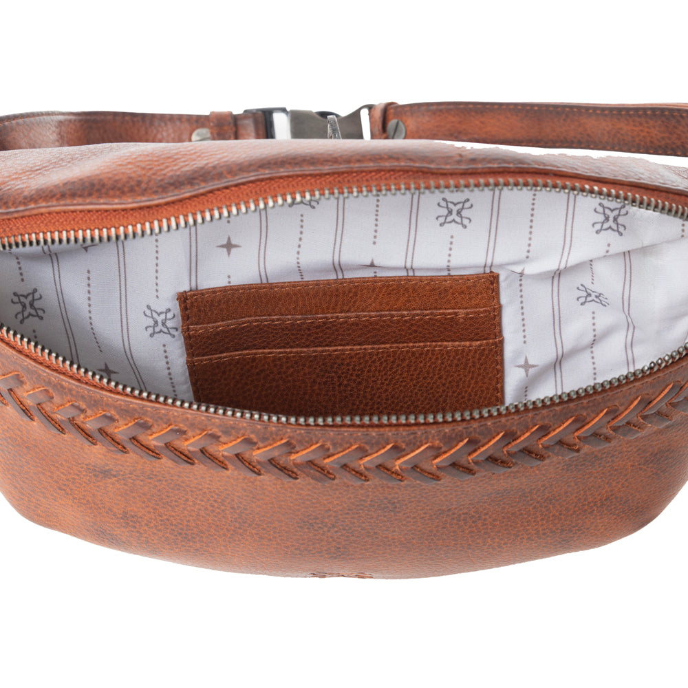 Myra Zidana Amarillo Handstitched Veg Tanned Leather Fanny Pack in Crimson Storm Myra USA