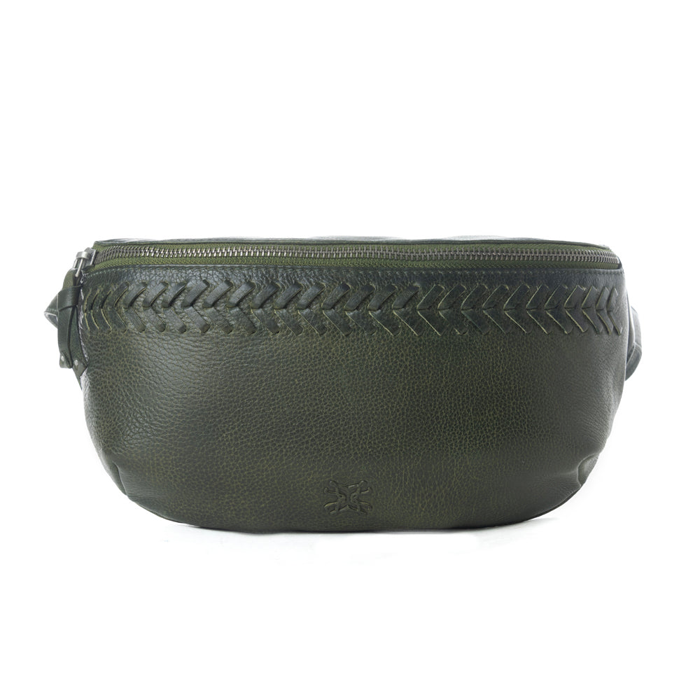 Myra Zidana Amarillo Handstitched Veg Tanned Leather Fanny Pack in Saddle Moss Myra USA