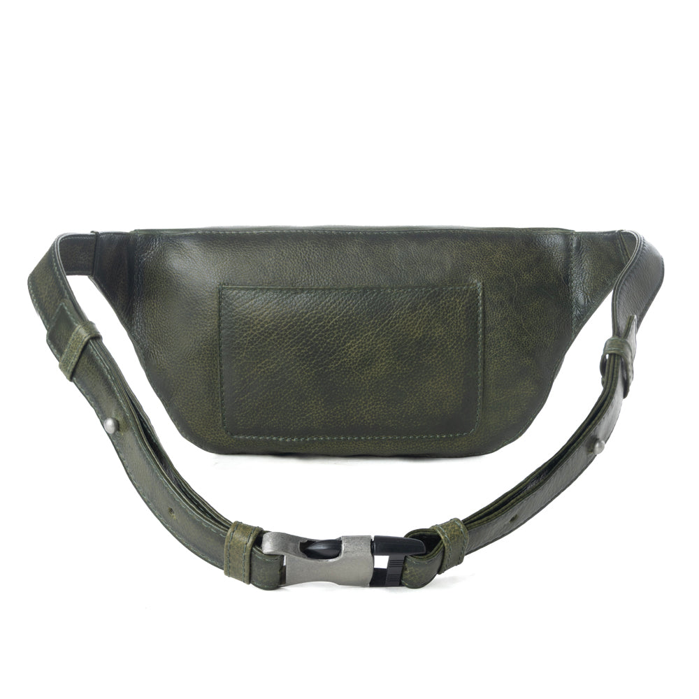 Myra Zidana Amarillo Handstitched Veg Tanned Leather Fanny Pack in Saddle Moss Myra USA