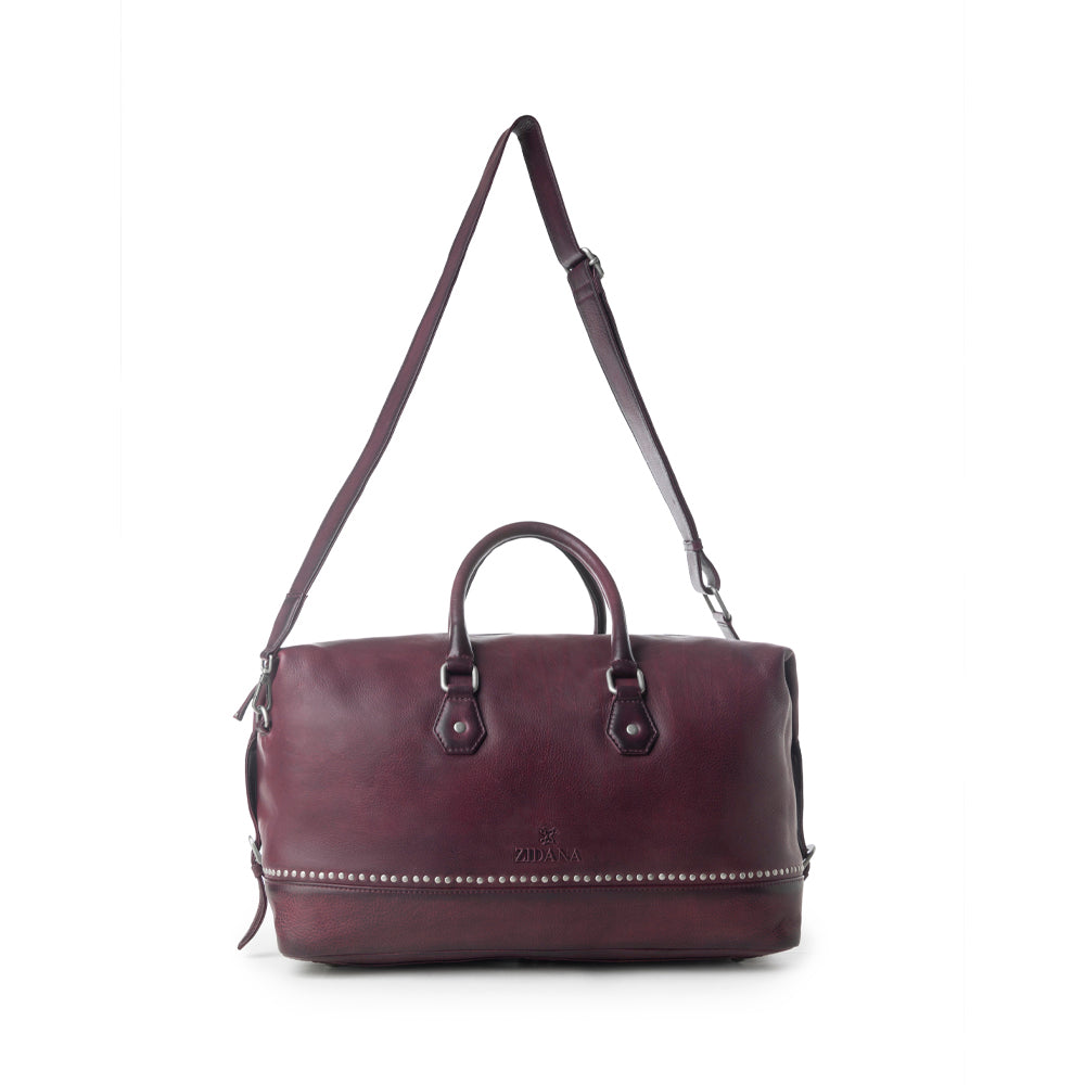 Myra Zidana Sundown Plains Veg Tanned Leather Traveller Bag in Dusty Berry Myra USA
