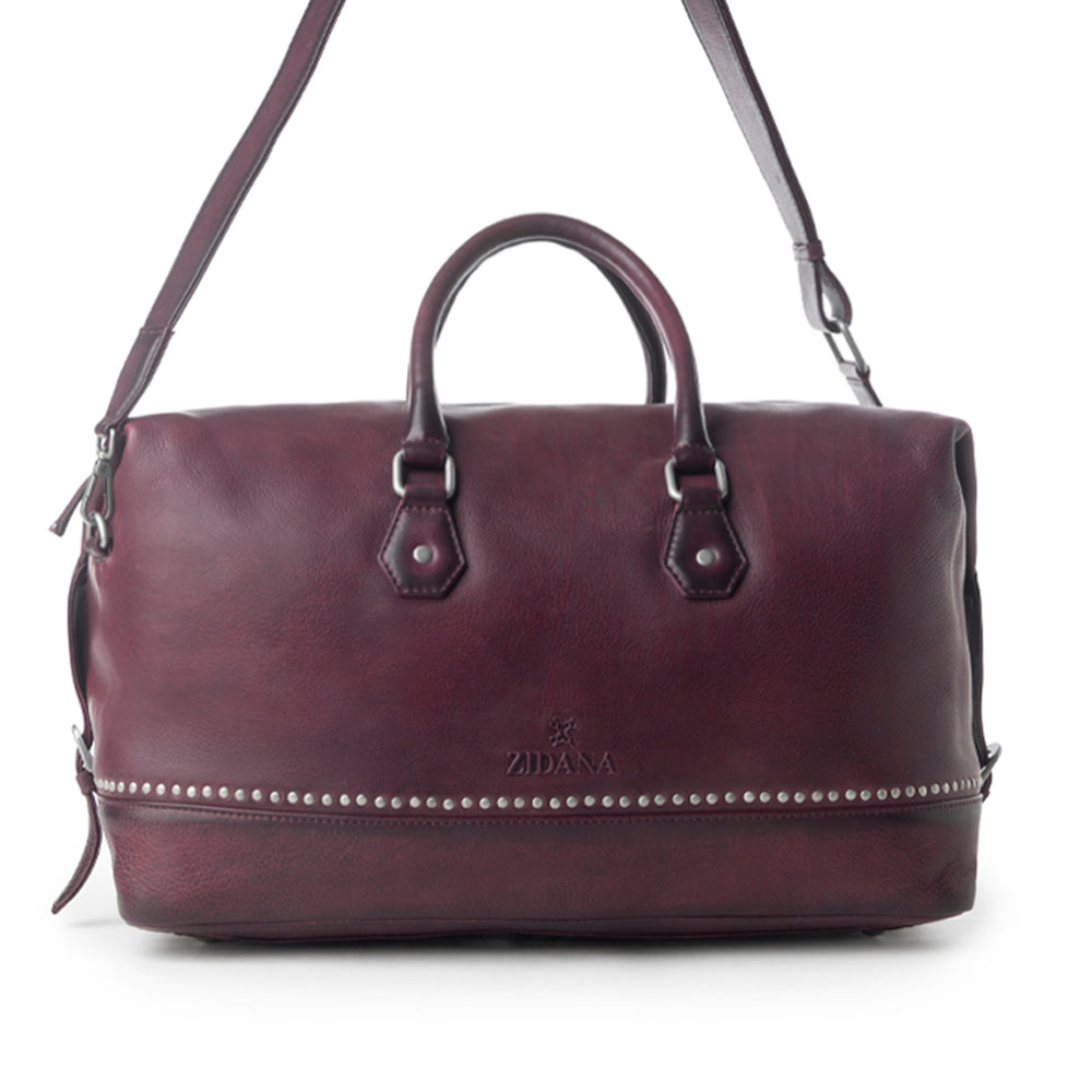 Myra Zidana Sundown Plains Veg Tanned Leather Traveller Bag in Dusty Berry Myra USA