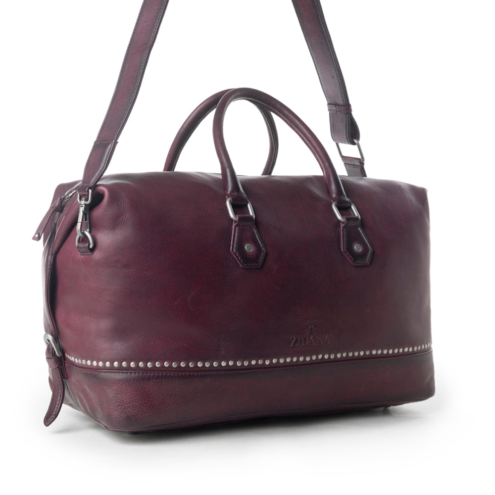 Myra Zidana Sundown Plains Veg Tanned Leather Traveller Bag in Dusty Berry Myra USA