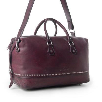 Myra Zidana Sundown Plains Veg Tanned Leather Traveller Bag in Dusty Berry Myra USA
