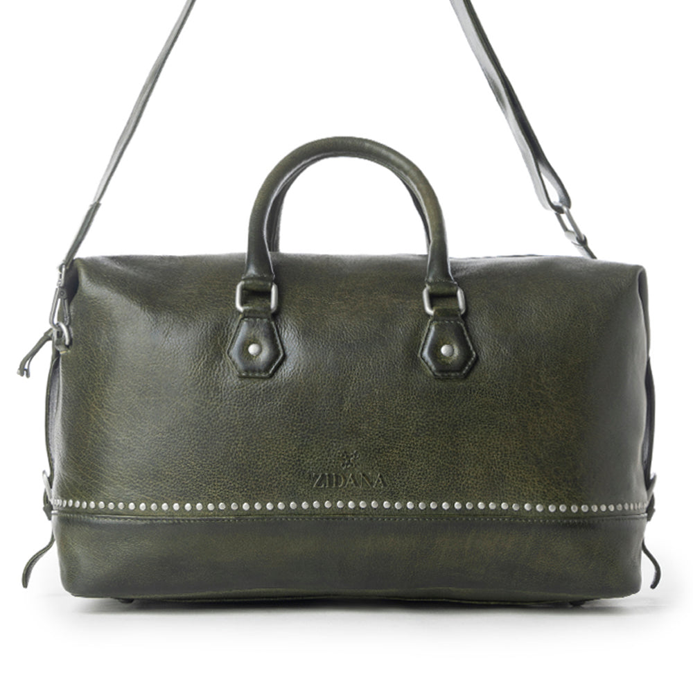Myra Zidana Sundown Plains Veg Tanned Leather Traveller Bag in Sage Green Myra USA