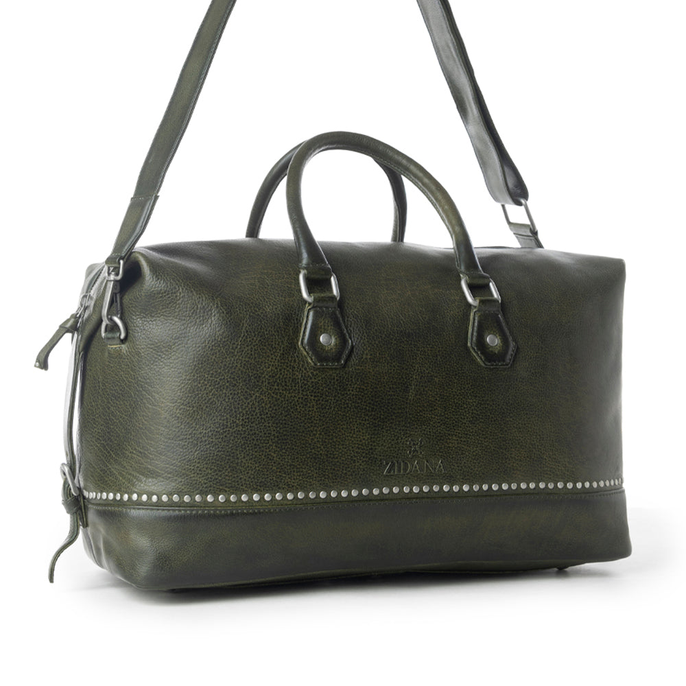 Myra Zidana Sundown Plains Veg Tanned Leather Traveller Bag in Sage Green Myra USA