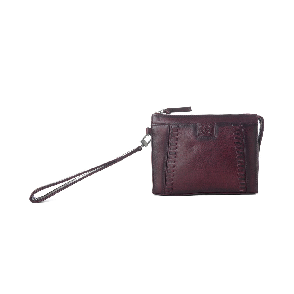 Myra Zidana Bandera Ridge Veg Tanned Leather Wristlet in Dusty Rose Myra USA