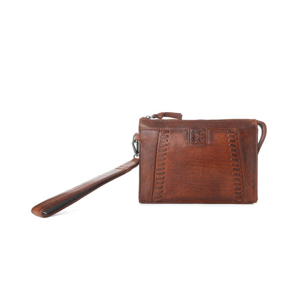 Myra Zidana Bandera Ridge Veg Tanned Leather Wristlet in Vintage Bourbon Myra USA