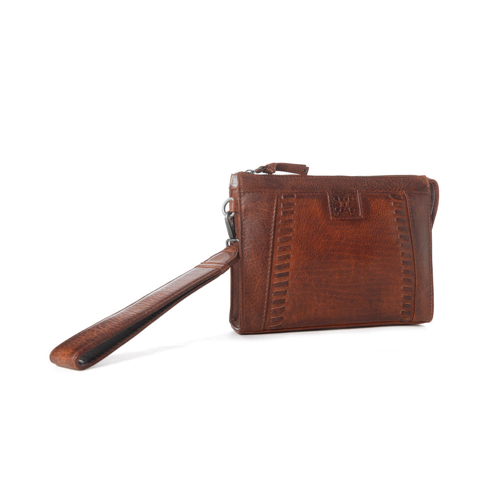 Myra Zidana Bandera Ridge Veg Tanned Leather Wristlet in Vintage Bourbon Myra USA