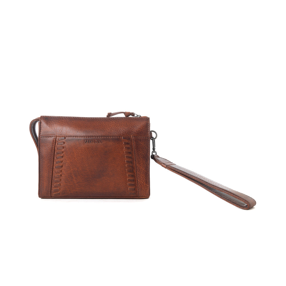 Myra Zidana Bandera Ridge Veg Tanned Leather Wristlet in Vintage Bourbon Myra USA