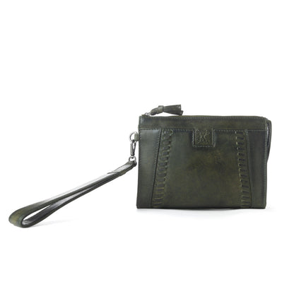 Myra Zidana Bandera Ridge Veg Tanned Leather Wristlet in Desert Pine Myra USA