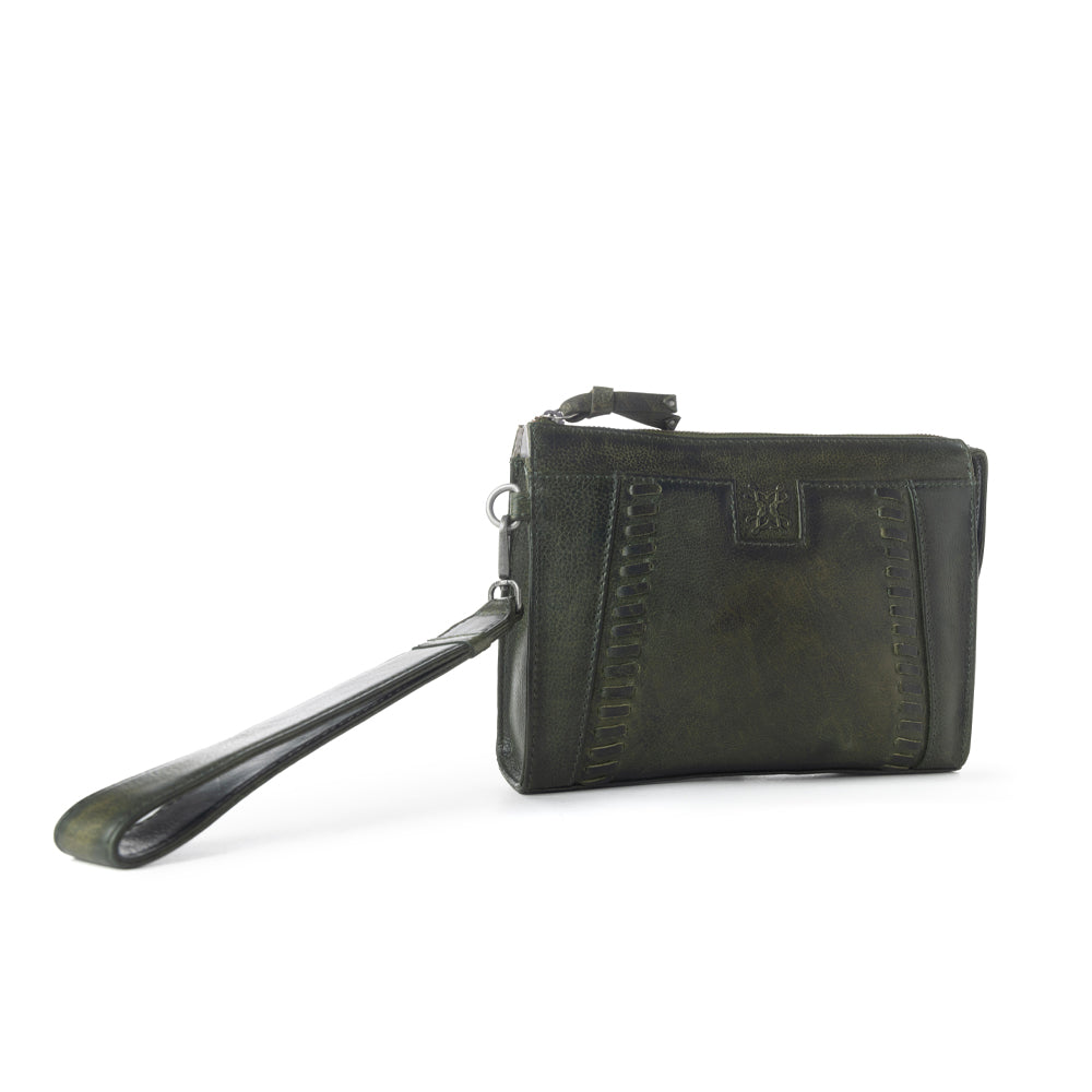 Myra Zidana Bandera Ridge Veg Tanned Leather Wristlet in Desert Pine Myra USA