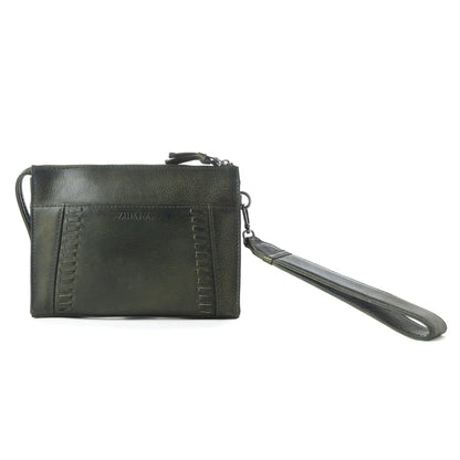Myra Zidana Bandera Ridge Veg Tanned Leather Wristlet in Desert Pine Myra USA